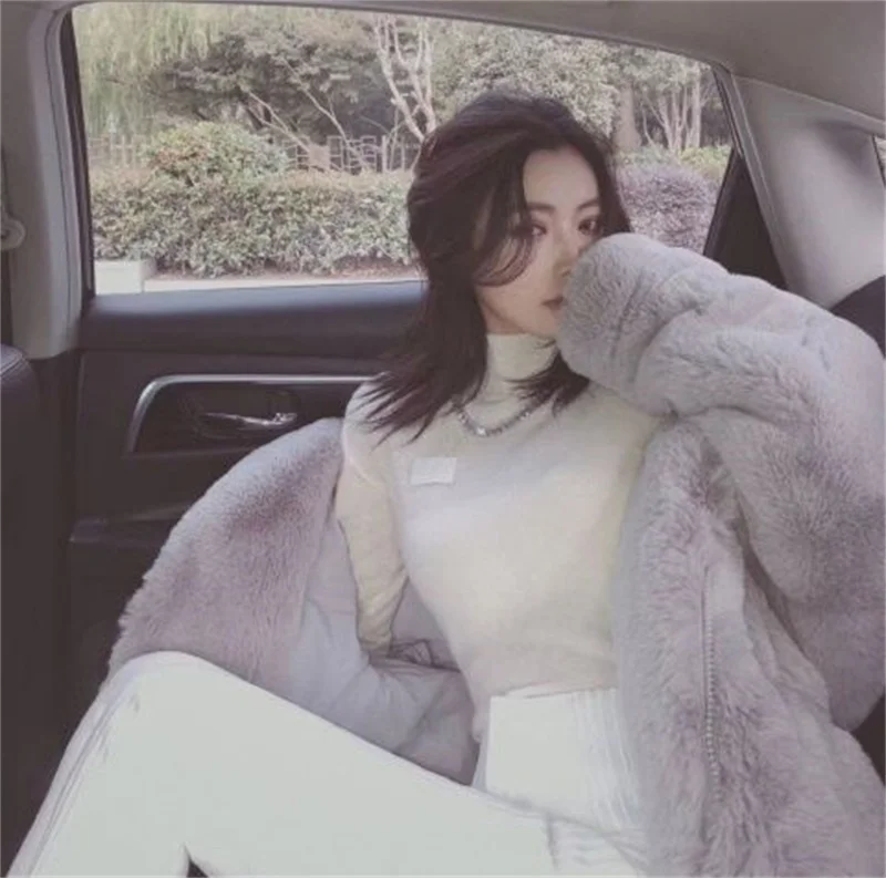 High Quality Quilted Thick Furry Coat Female Autumn And Winter Lamb Plush Imitation Mink Rex Rabbit Fur Coat Women Hooded Jacket