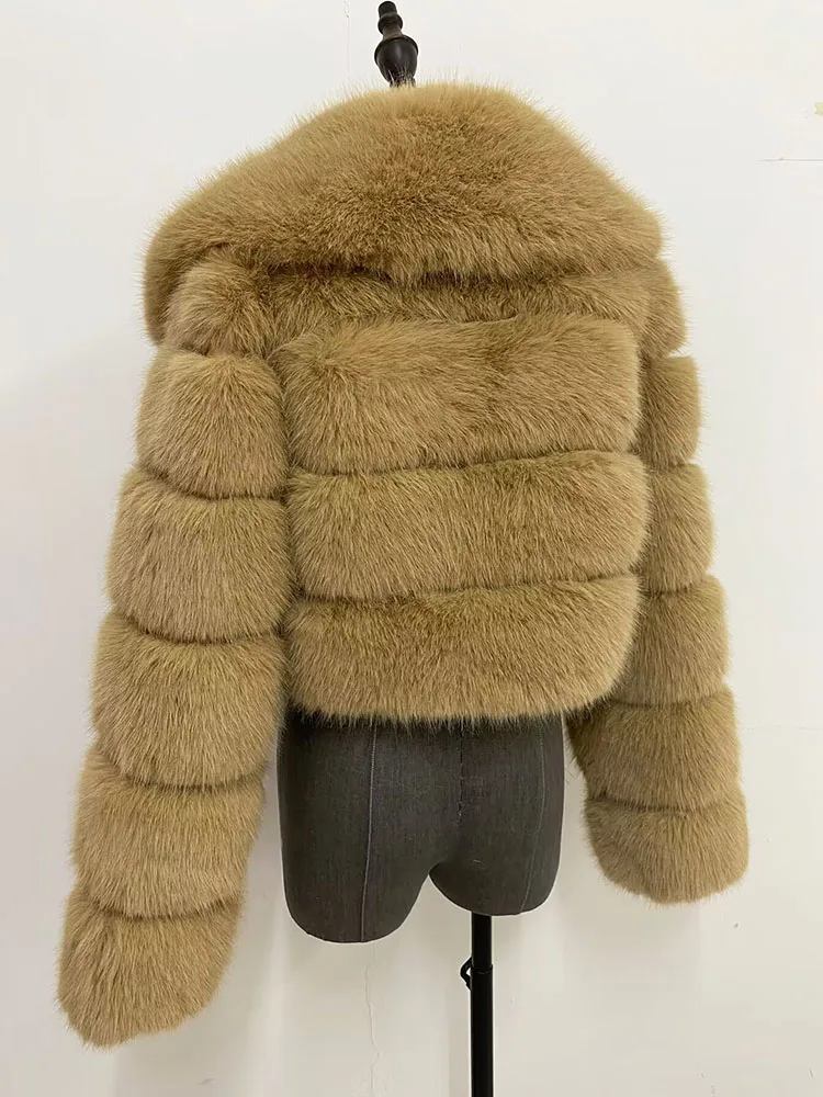 ZADORIN Luxury Big Collar Spliced Cropped Faux Fur Coat Woman Clothing Thicken Furry Faux Fur Jacket Winter Fur Coats Top Mujer