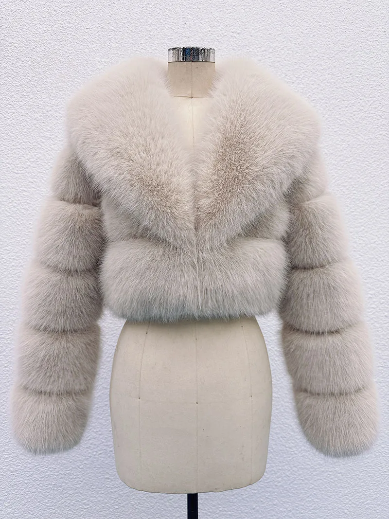 ZADORIN Luxury Big Collar Spliced Cropped Faux Fur Coat Woman Clothing Thicken Furry Faux Fur Jacket Winter Fur Coats Top Mujer
