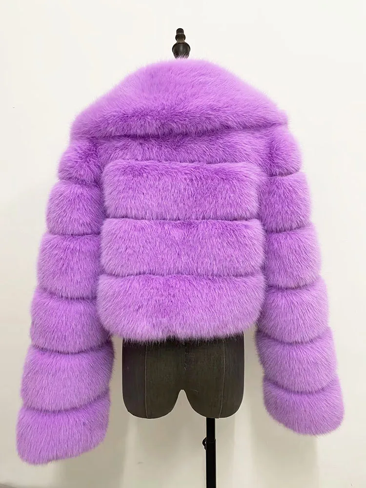 ZADORIN Luxury Big Collar Spliced Cropped Faux Fur Coat Woman Clothing Thicken Furry Faux Fur Jacket Winter Fur Coats Top Mujer