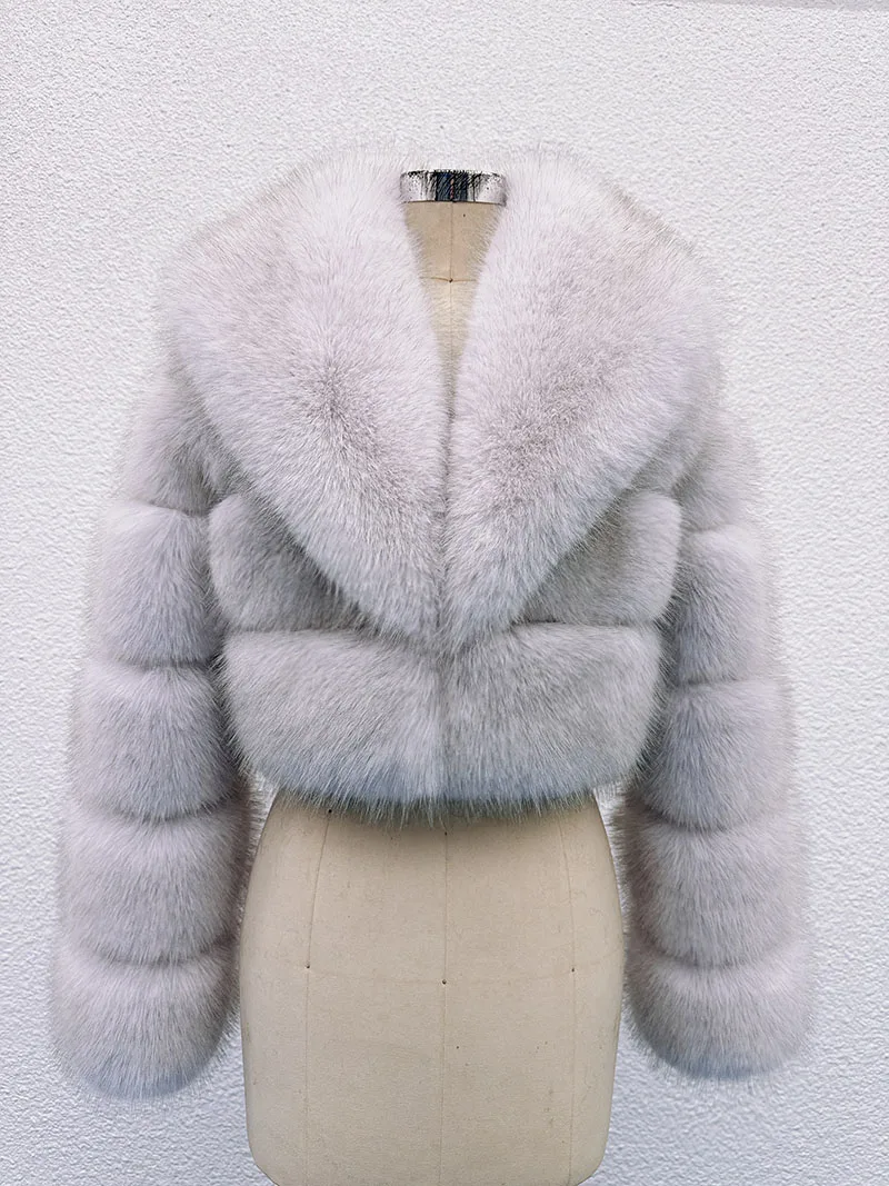 ZADORIN Luxury Big Collar Spliced Cropped Faux Fur Coat Woman Clothing Thicken Furry Faux Fur Jacket Winter Fur Coats Top Mujer