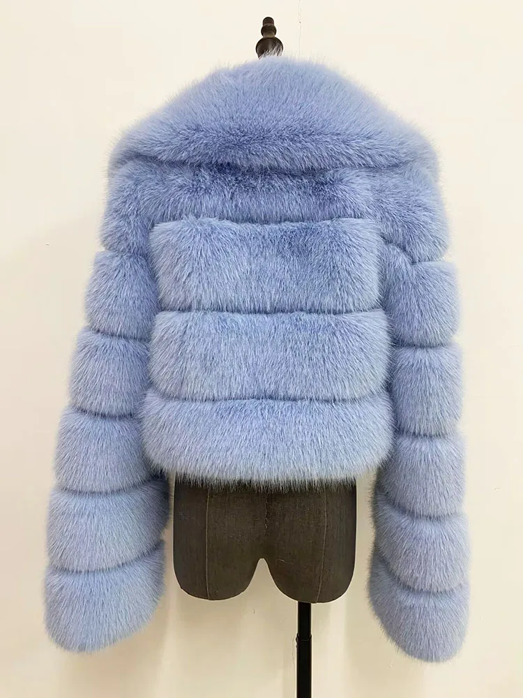 ZADORIN Luxury Big Collar Spliced Cropped Faux Fur Coat Woman Clothing Thicken Furry Faux Fur Jacket Winter Fur Coats Top Mujer