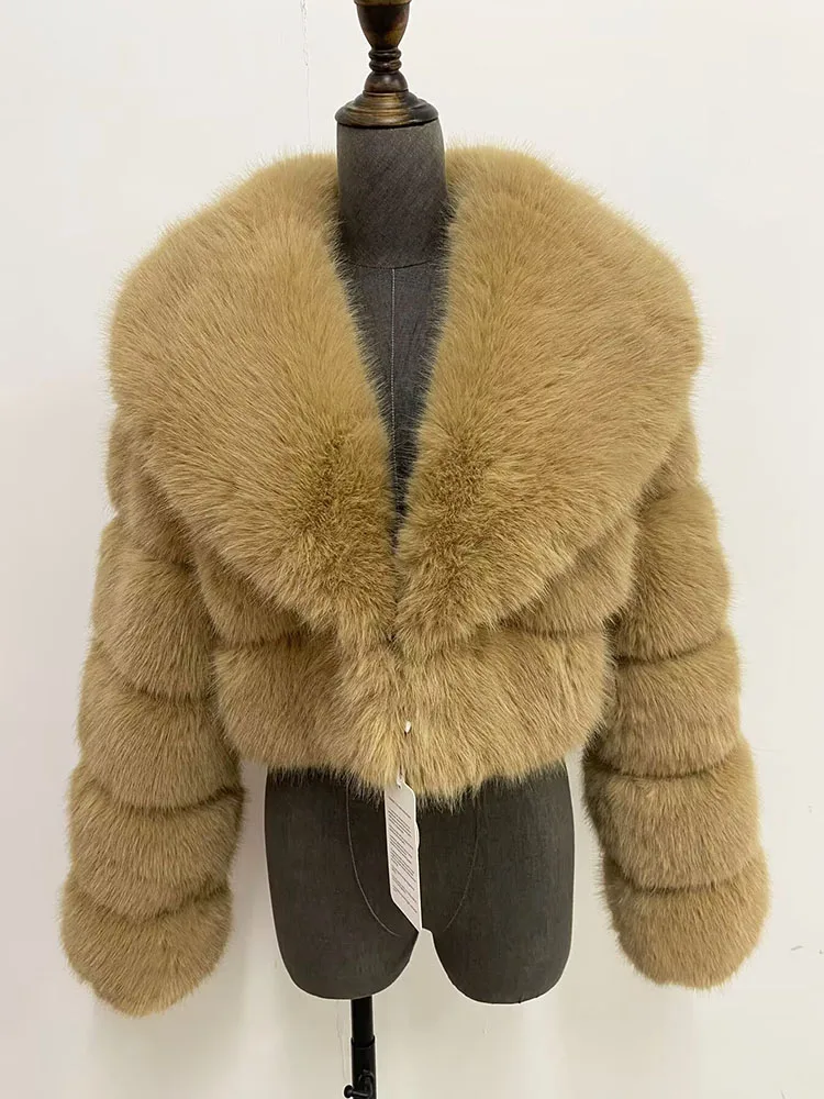 ZADORIN Luxury Big Collar Spliced Cropped Faux Fur Coat Woman Clothing Thicken Furry Faux Fur Jacket Winter Fur Coats Top Mujer