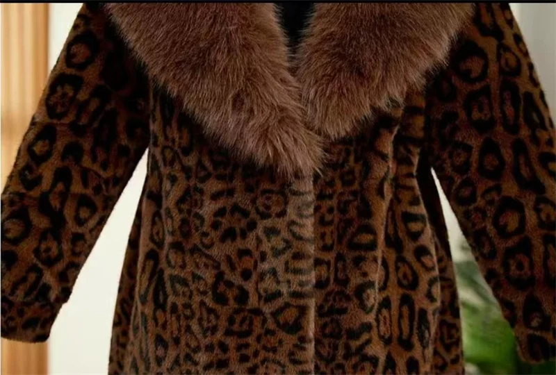 Leopard Print Lazy Elongated Fur Coat For Women's Winter Hooded Warm Environmentally Friendly Fur Coat Thick Imitation Fur Jacke