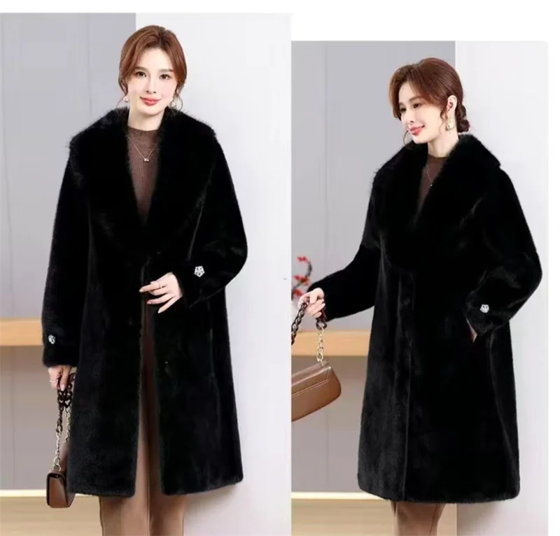 Leopard Print Lazy Elongated Fur Coat For Women's Winter Hooded Warm Environmentally Friendly Fur Coat Thick Imitation Fur Jacke