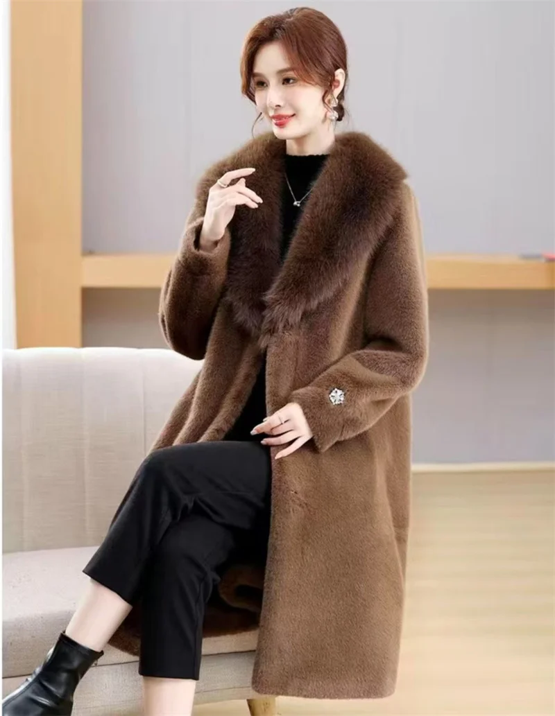 Leopard Print Lazy Elongated Fur Coat For Women's Winter Hooded Warm Environmentally Friendly Fur Coat Thick Imitation Fur Jacke