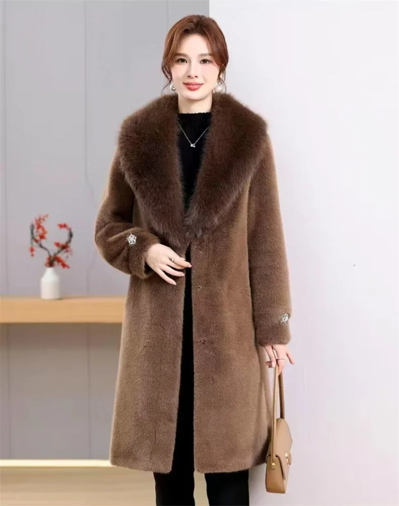 Leopard Print Lazy Elongated Fur Coat For Women's Winter Hooded Warm Environmentally Friendly Fur Coat Thick Imitation Fur Jacke