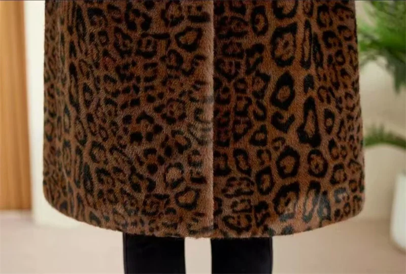 Leopard Print Lazy Elongated Fur Coat For Women's Winter Hooded Warm Environmentally Friendly Fur Coat Thick Imitation Fur Jacke