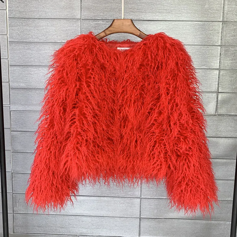 ZADORIN Mongolian fur Furry Faux Fur Coat Woman Fur Coats Autumn Winter Pink White Shaggy Faux Fur Jacket Tops Festival Clothing