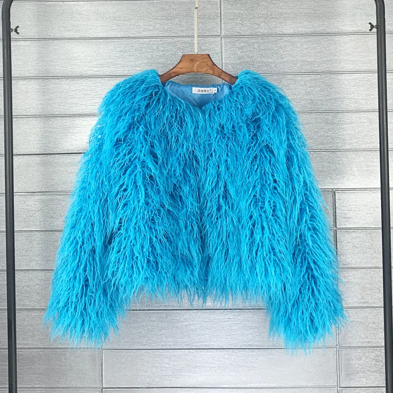 ZADORIN Mongolian fur Furry Faux Fur Coat Woman Fur Coats Autumn Winter Pink White Shaggy Faux Fur Jacket Tops Festival Clothing
