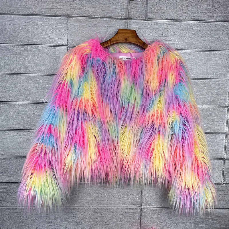 ZADORIN Mongolian fur Furry Faux Fur Coat Woman Fur Coats Autumn Winter Pink White Shaggy Faux Fur Jacket Tops Festival Clothing