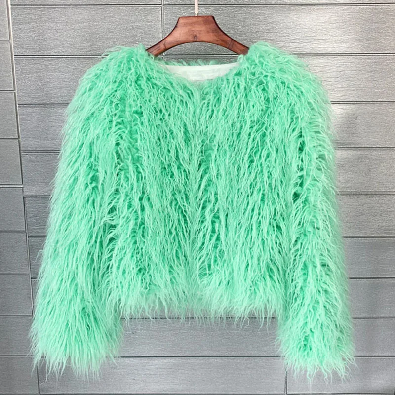 ZADORIN Mongolian fur Furry Faux Fur Coat Woman Fur Coats Autumn Winter Pink White Shaggy Faux Fur Jacket Tops Festival Clothing