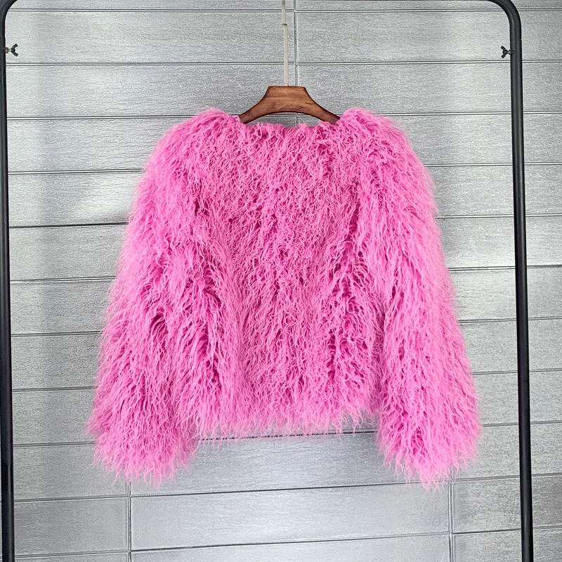 ZADORIN Mongolian fur Furry Faux Fur Coat Woman Fur Coats Autumn Winter Pink White Shaggy Faux Fur Jacket Tops Festival Clothing