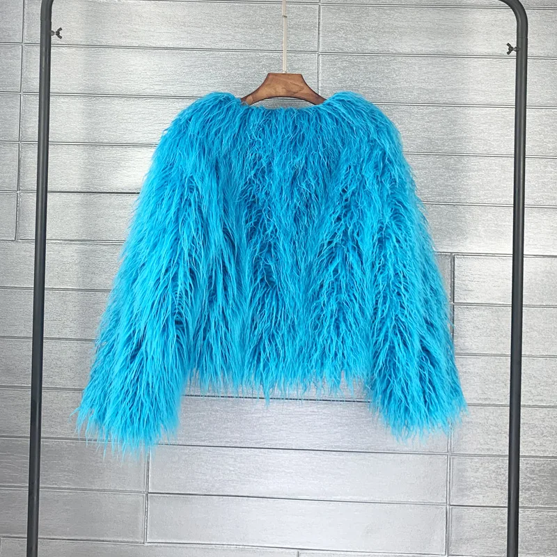 ZADORIN Mongolian fur Furry Faux Fur Coat Woman Fur Coats Autumn Winter Pink White Shaggy Faux Fur Jacket Tops Festival Clothing