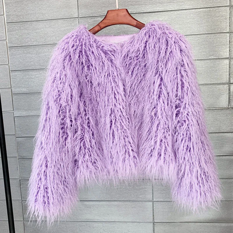 ZADORIN Mongolian fur Furry Faux Fur Coat Woman Fur Coats Autumn Winter Pink White Shaggy Faux Fur Jacket Tops Festival Clothing