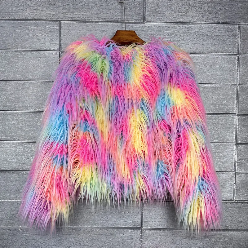 ZADORIN Mongolian fur Furry Faux Fur Coat Woman Fur Coats Autumn Winter Pink White Shaggy Faux Fur Jacket Tops Festival Clothing