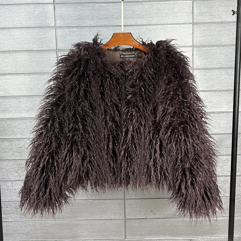 ZADORIN Mongolian fur Furry Faux Fur Coat Woman Fur Coats Autumn Winter Pink White Shaggy Faux Fur Jacket Tops Festival Clothing