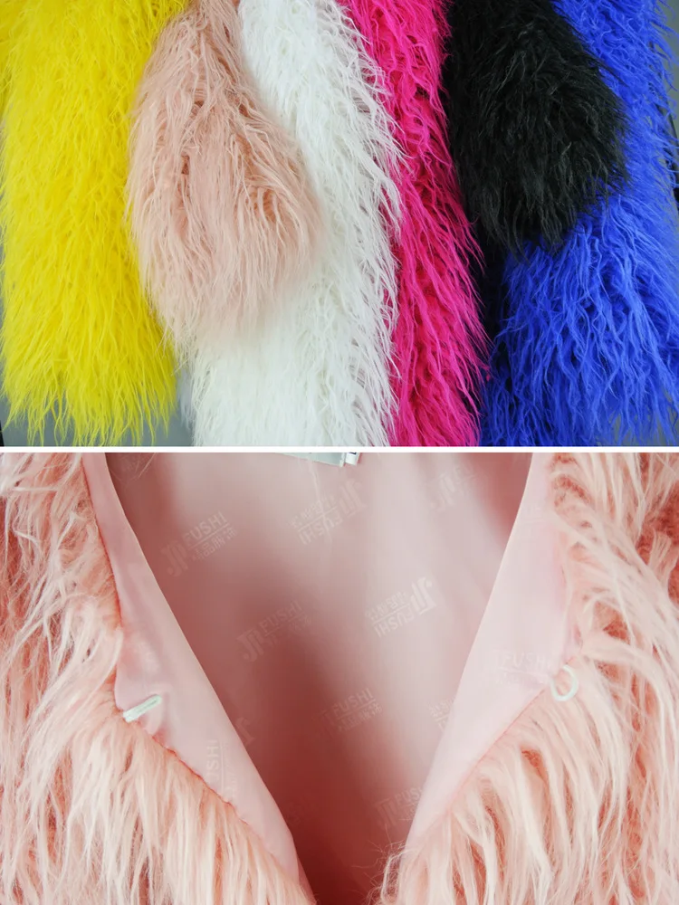 ZADORIN Mongolian fur Furry Faux Fur Coat Woman Fur Coats Autumn Winter Pink White Shaggy Faux Fur Jacket Tops Festival Clothing
