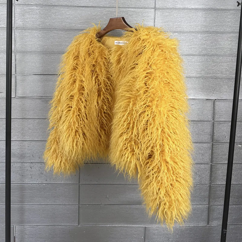 ZADORIN Mongolian fur Furry Faux Fur Coat Woman Fur Coats Autumn Winter Pink White Shaggy Faux Fur Jacket Tops Festival Clothing