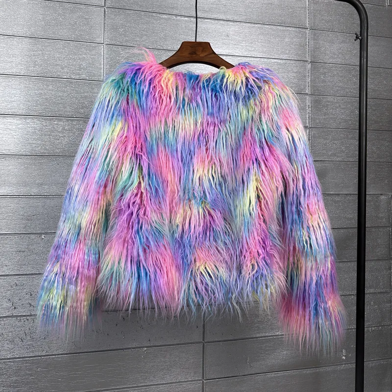 ZADORIN Mongolian fur Furry Faux Fur Coat Woman Fur Coats Autumn Winter Pink White Shaggy Faux Fur Jacket Tops Festival Clothing