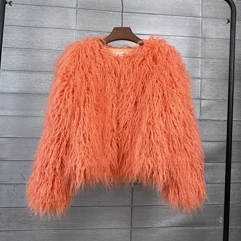 ZADORIN Mongolian fur Furry Faux Fur Coat Woman Fur Coats Autumn Winter Pink White Shaggy Faux Fur Jacket Tops Festival Clothing