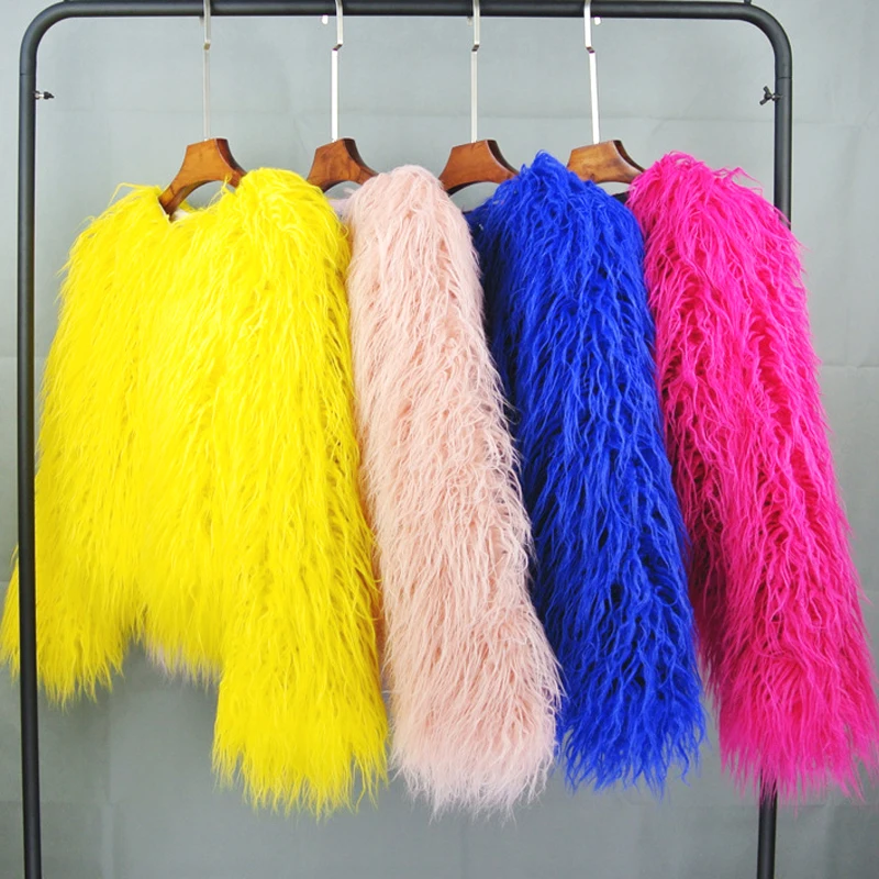 ZADORIN Mongolian fur Furry Faux Fur Coat Woman Fur Coats Autumn Winter Pink White Shaggy Faux Fur Jacket Tops Festival Clothing