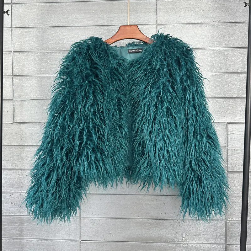 ZADORIN Mongolian fur Furry Faux Fur Coat Woman Fur Coats Autumn Winter Pink White Shaggy Faux Fur Jacket Tops Festival Clothing