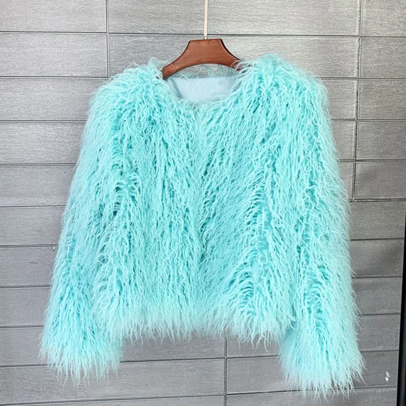 ZADORIN Mongolian fur Furry Faux Fur Coat Woman Fur Coats Autumn Winter Pink White Shaggy Faux Fur Jacket Tops Festival Clothing