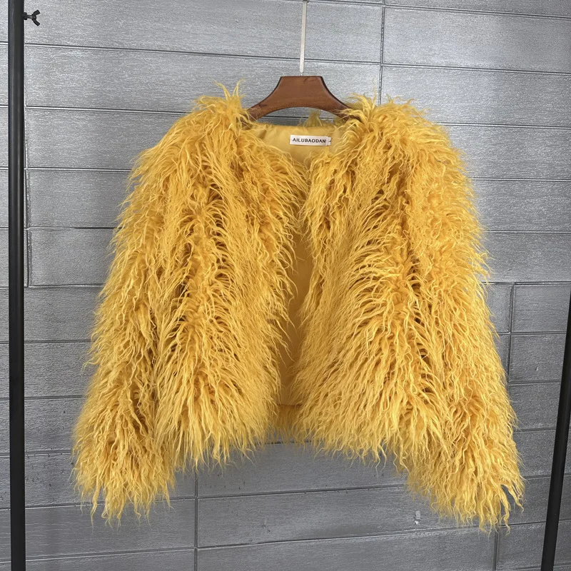 ZADORIN Mongolian fur Furry Faux Fur Coat Woman Fur Coats Autumn Winter Pink White Shaggy Faux Fur Jacket Tops Festival Clothing