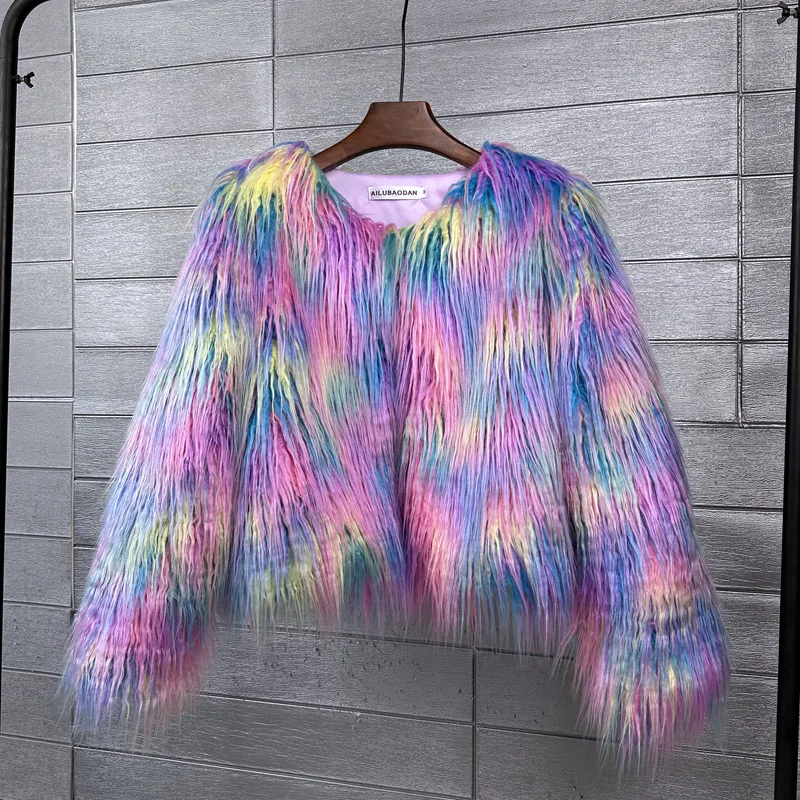 ZADORIN Mongolian fur Furry Faux Fur Coat Woman Fur Coats Autumn Winter Pink White Shaggy Faux Fur Jacket Tops Festival Clothing