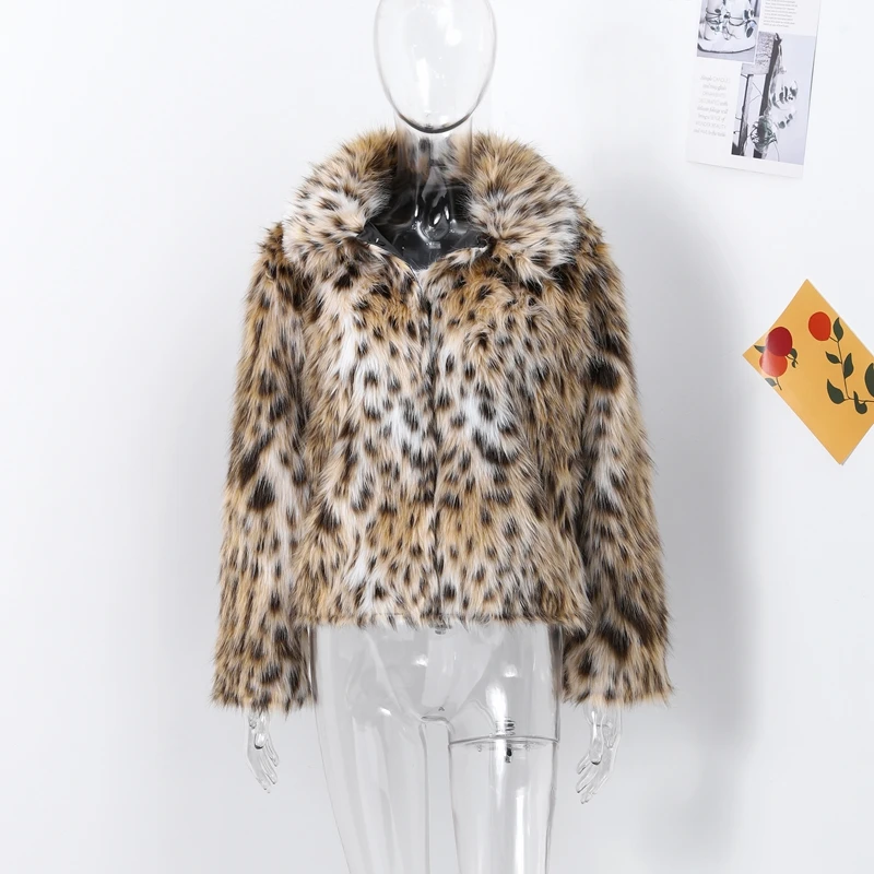 Fashion Leopard Faux Fur Coat Women Casual Lapel Single Breasted Plush Warm Overcoat 2025 Winter New Lady Cozy Print Streetwear