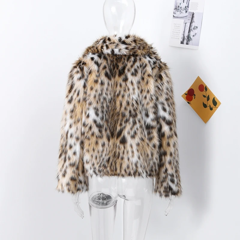 Fashion Leopard Faux Fur Coat Women Casual Lapel Single Breasted Plush Warm Overcoat 2025 Winter New Lady Cozy Print Streetwear