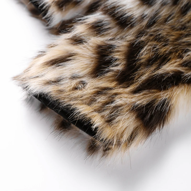 Fashion Leopard Faux Fur Coat Women Casual Lapel Single Breasted Plush Warm Overcoat 2025 Winter New Lady Cozy Print Streetwear