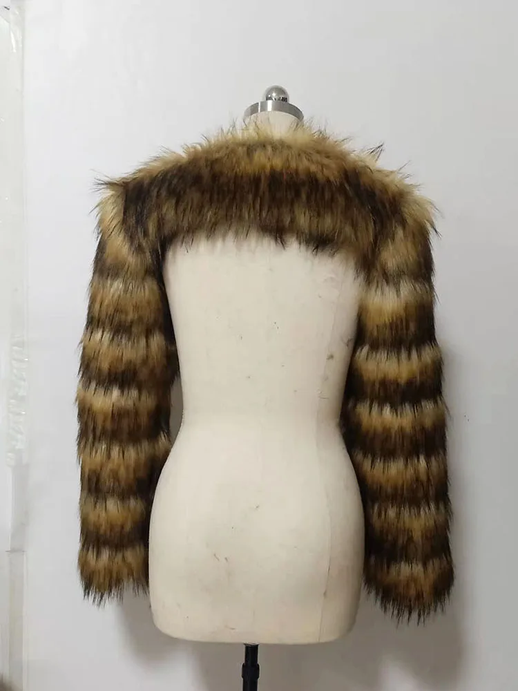 ZADORIN Autumn Winter Cropped Faux Fox Fur Coat Women Luxury Raccoon Long Sleeve Warm Fur Jackets Female Outerwear Pink Red