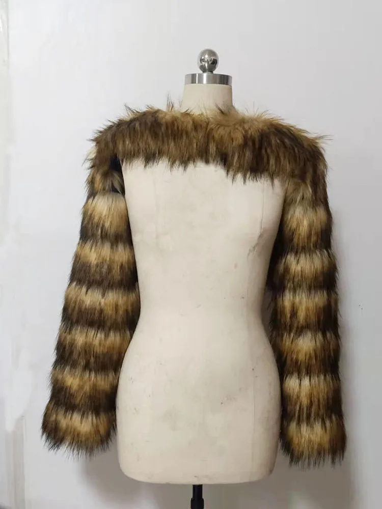 ZADORIN Autumn Winter Cropped Faux Fox Fur Coat Women Luxury Raccoon Long Sleeve Warm Fur Jackets Female Outerwear Pink Red