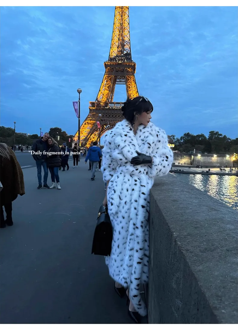 Faux Fur Jackets Women Print Long Coat Lapel Elegant Lace Up Cardigan Thick Jacket Loose Warm Jacket Autumn Winter 2025