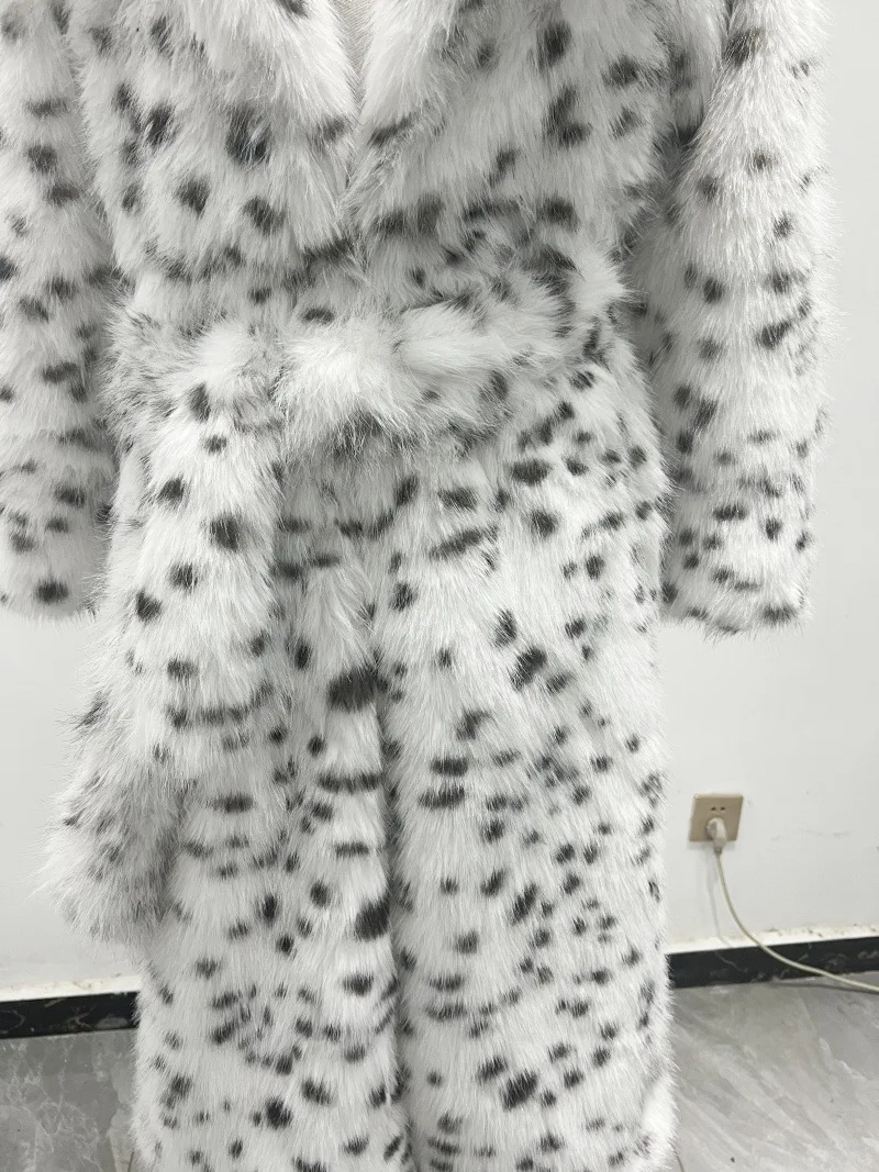 Faux Fur Jackets Women Print Long Coat Lapel Elegant Lace Up Cardigan Thick Jacket Loose Warm Jacket Autumn Winter 2025