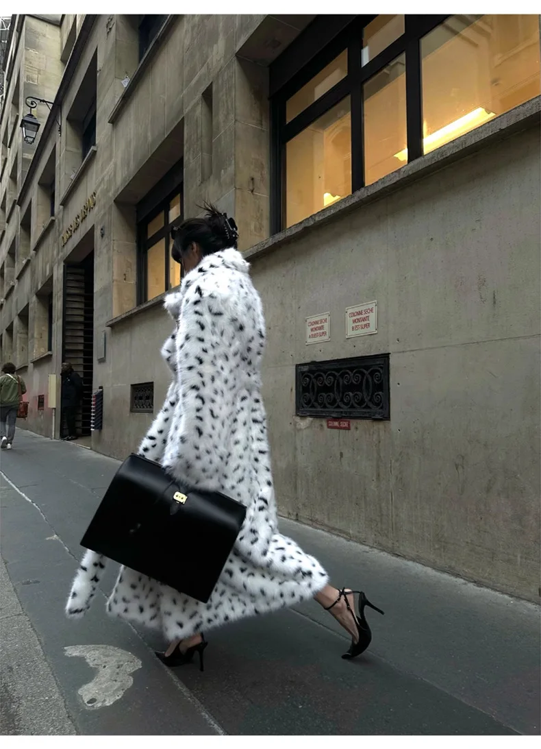 Faux Fur Jackets Women Print Long Coat Lapel Elegant Lace Up Cardigan Thick Jacket Loose Warm Jacket Autumn Winter 2025