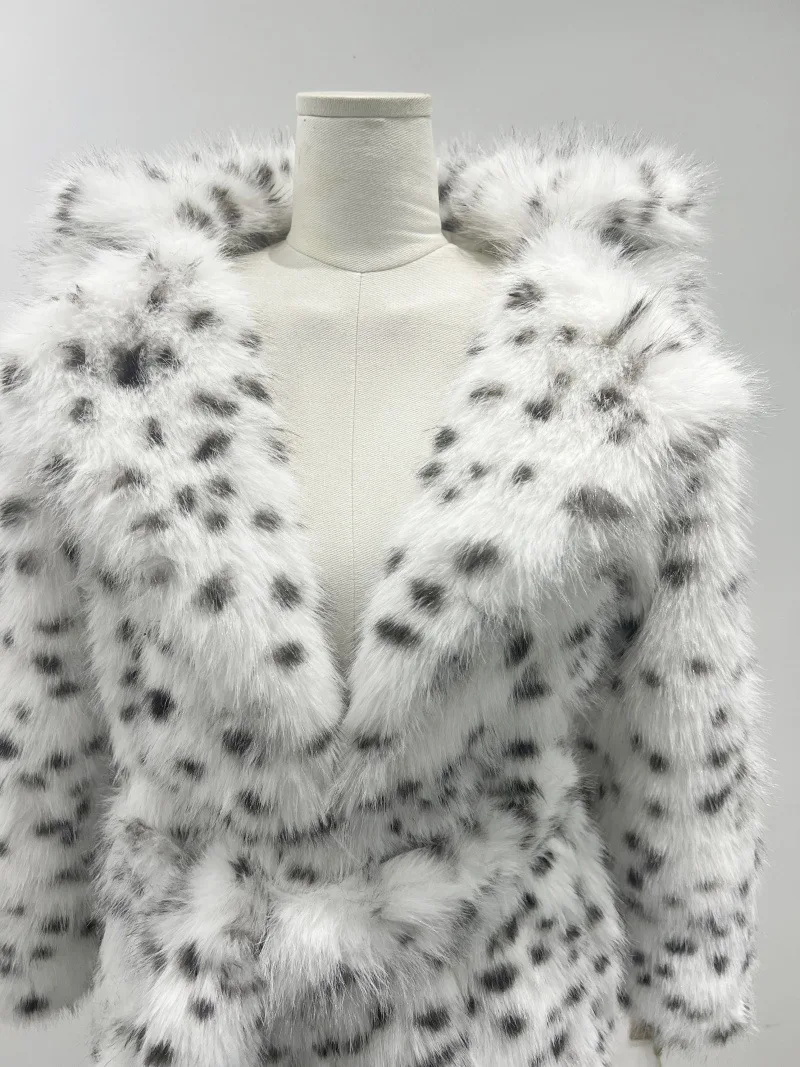 Faux Fur Jackets Women Print Long Coat Lapel Elegant Lace Up Cardigan Thick Jacket Loose Warm Jacket Autumn Winter 2025