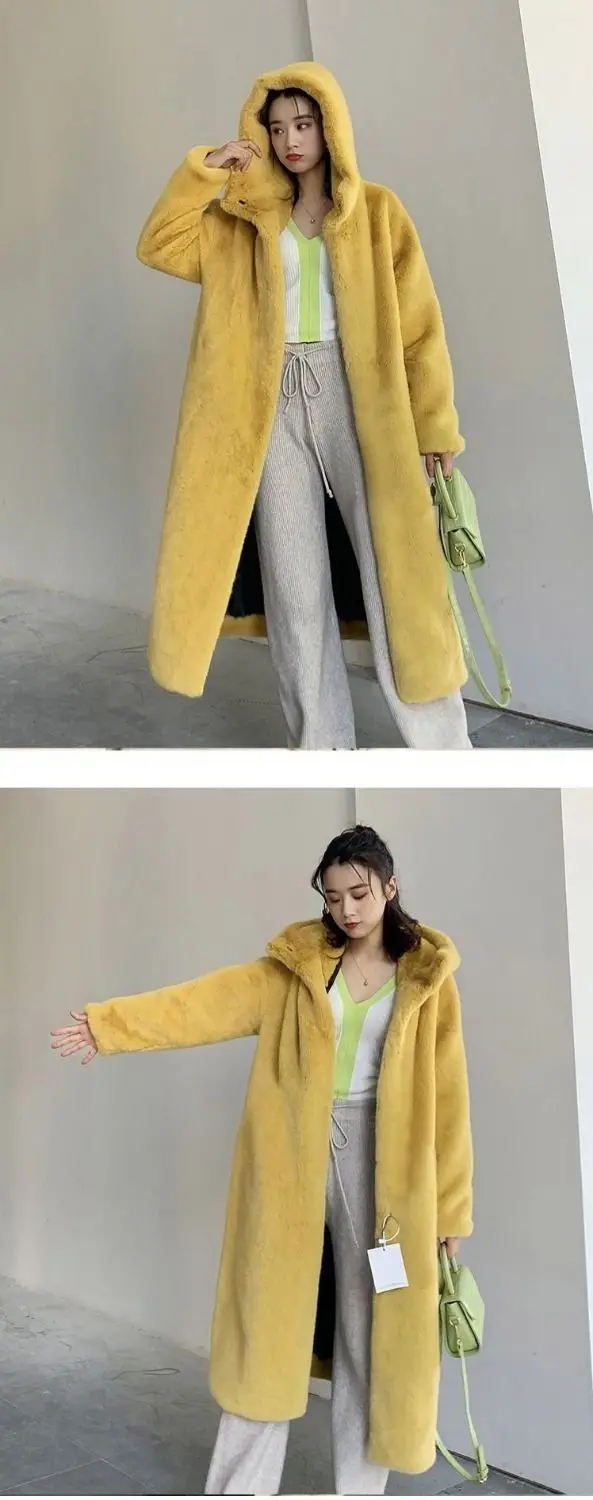 2025 New Winter Warm Hooded Fur Coat Faux Temperament Elegance Women For Coat Imitation Rex Rabbit Fur Women Fox Fur Coat H462
