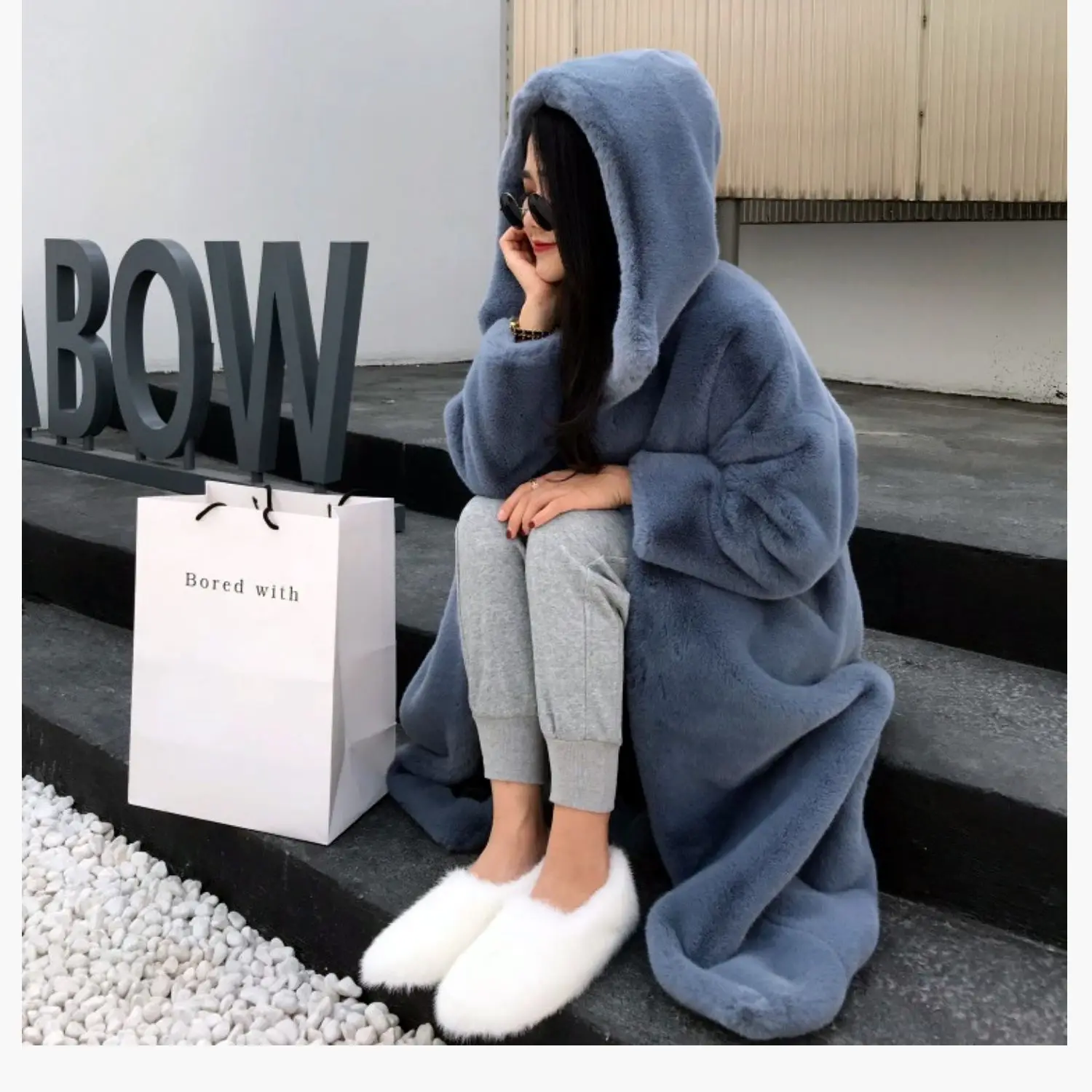 2025 New Winter Warm Hooded Fur Coat Faux Temperament Elegance Women For Coat Imitation Rex Rabbit Fur Women Fox Fur Coat H462