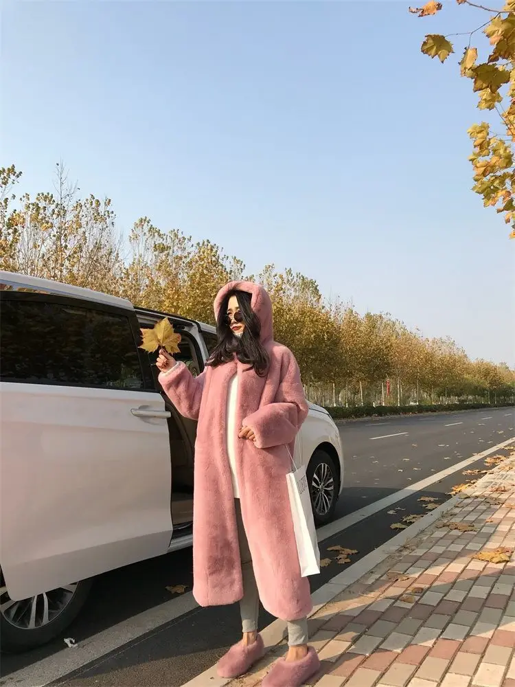 2025 New Winter Warm Hooded Fur Coat Faux Temperament Elegance Women For Coat Imitation Rex Rabbit Fur Women Fox Fur Coat H462