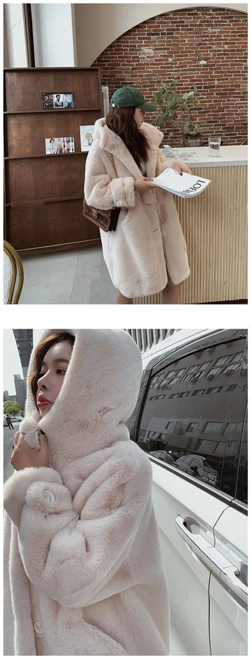 2021 New Winter Women Faux Rabbit Fur Coat Loose Long Fur Coat Large size Hooded OverCoat Thick Warm Female Plush Coats