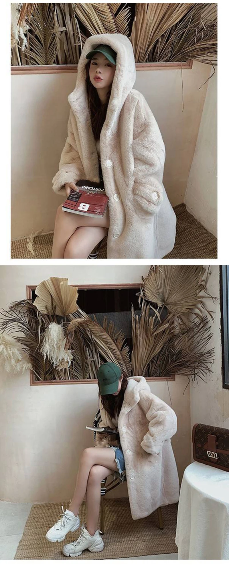 2021 New Winter Women Faux Rabbit Fur Coat Loose Long Fur Coat Large size Hooded OverCoat Thick Warm Female Plush Coats