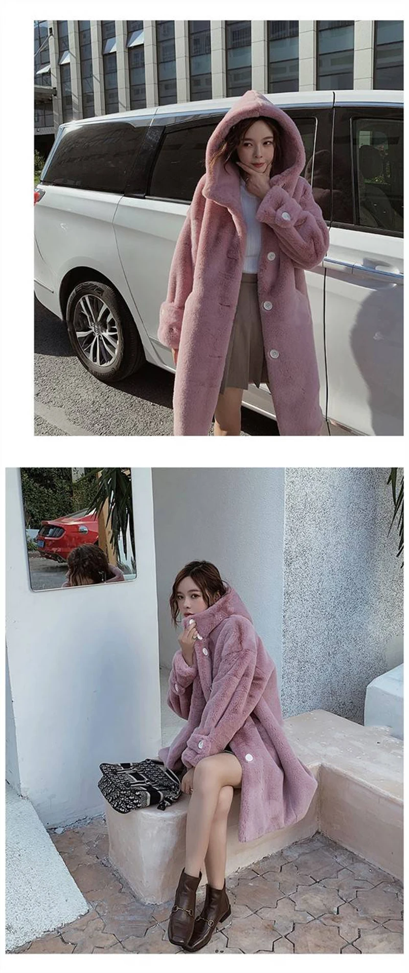2021 New Winter Women Faux Rabbit Fur Coat Loose Long Fur Coat Large size Hooded OverCoat Thick Warm Female Plush Coats