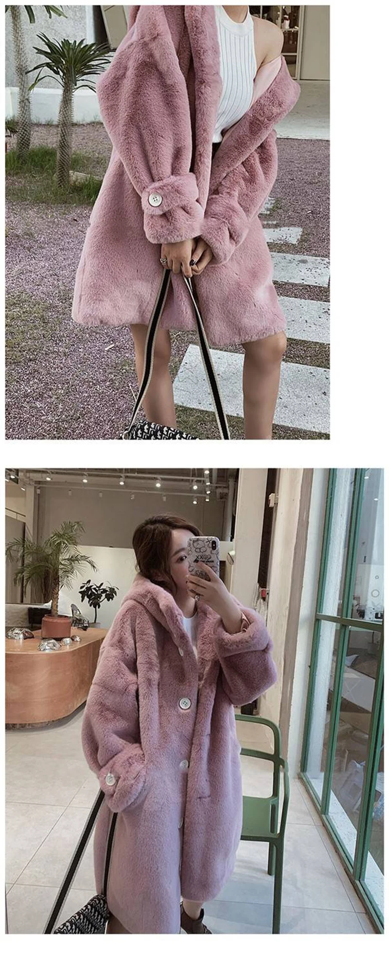 2021 New Winter Women Faux Rabbit Fur Coat Loose Long Fur Coat Large size Hooded OverCoat Thick Warm Female Plush Coats