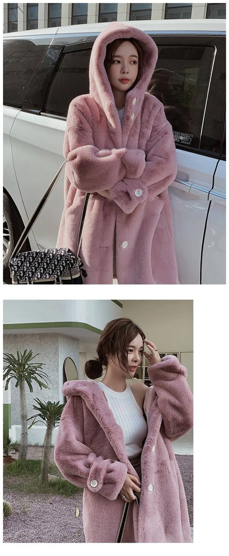 2021 New Winter Women Faux Rabbit Fur Coat Loose Long Fur Coat Large size Hooded OverCoat Thick Warm Female Plush Coats