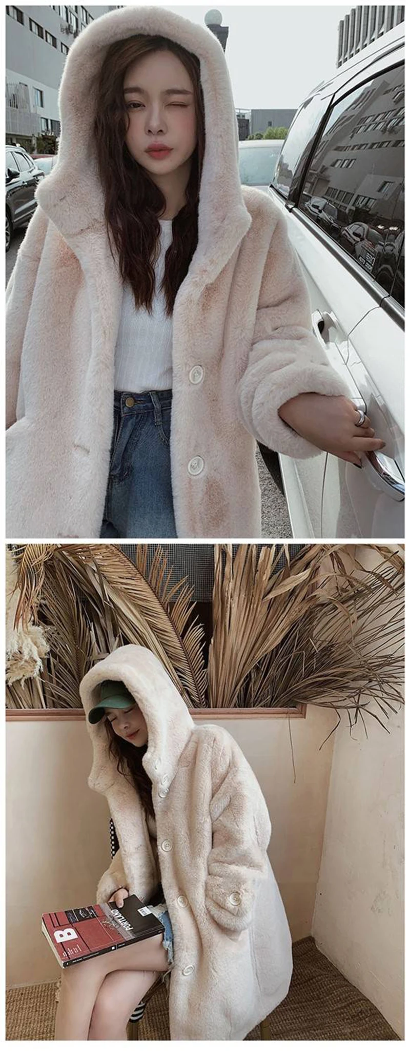 2021 New Winter Women Faux Rabbit Fur Coat Loose Long Fur Coat Large size Hooded OverCoat Thick Warm Female Plush Coats