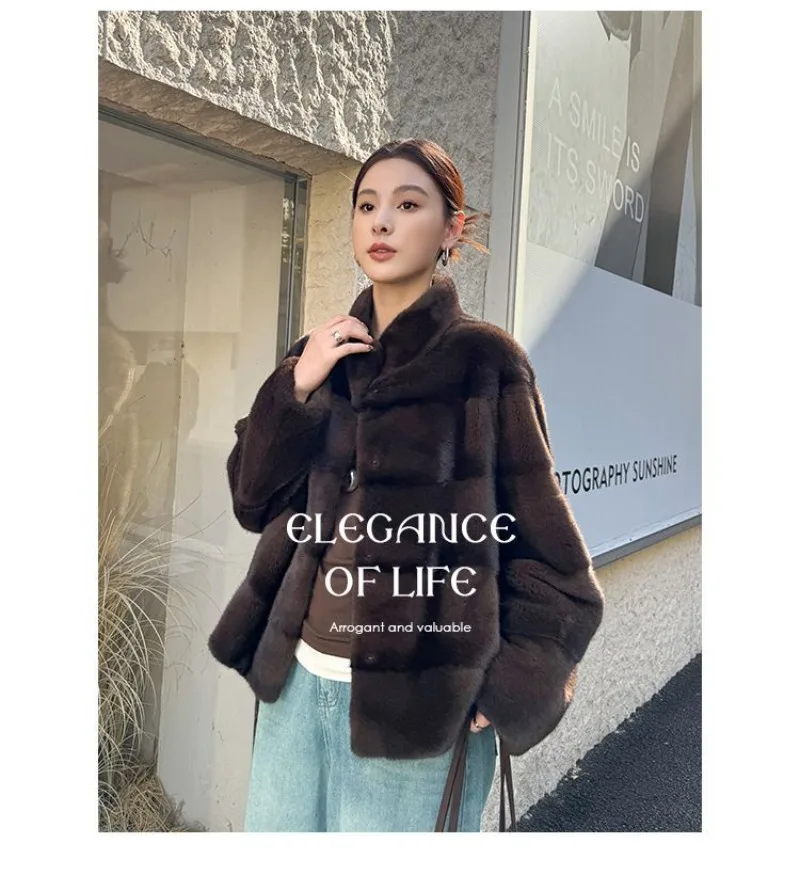 New Imitation Mink Coat For Women Autumn Winter Thicken Warm Stand-up Collar Velvet Fur Jacket Female Korean Loose Fur Outwear
