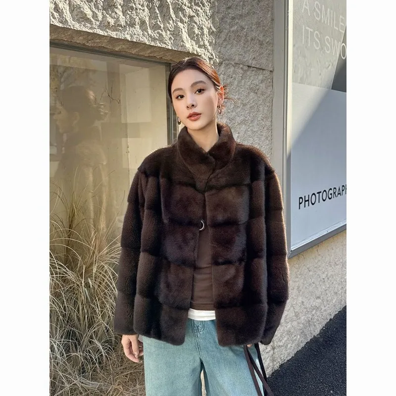 New Imitation Mink Coat For Women Autumn Winter Thicken Warm Stand-up Collar Velvet Fur Jacket Female Korean Loose Fur Outwear